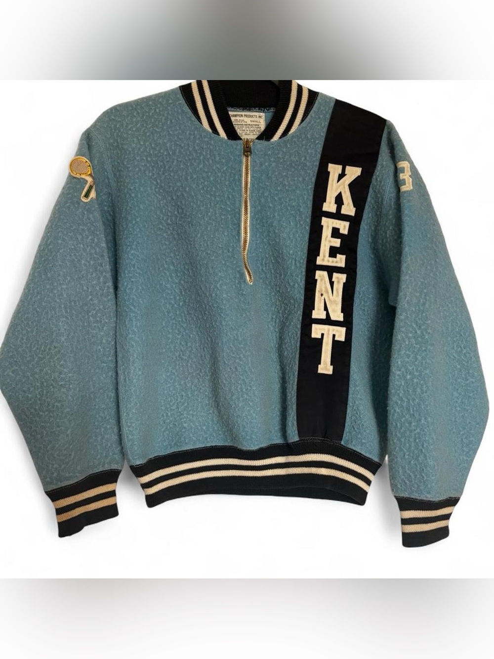 Vintage 1950s Kent State Wool/Nylon Varsity Half-Zip in Teal and Black